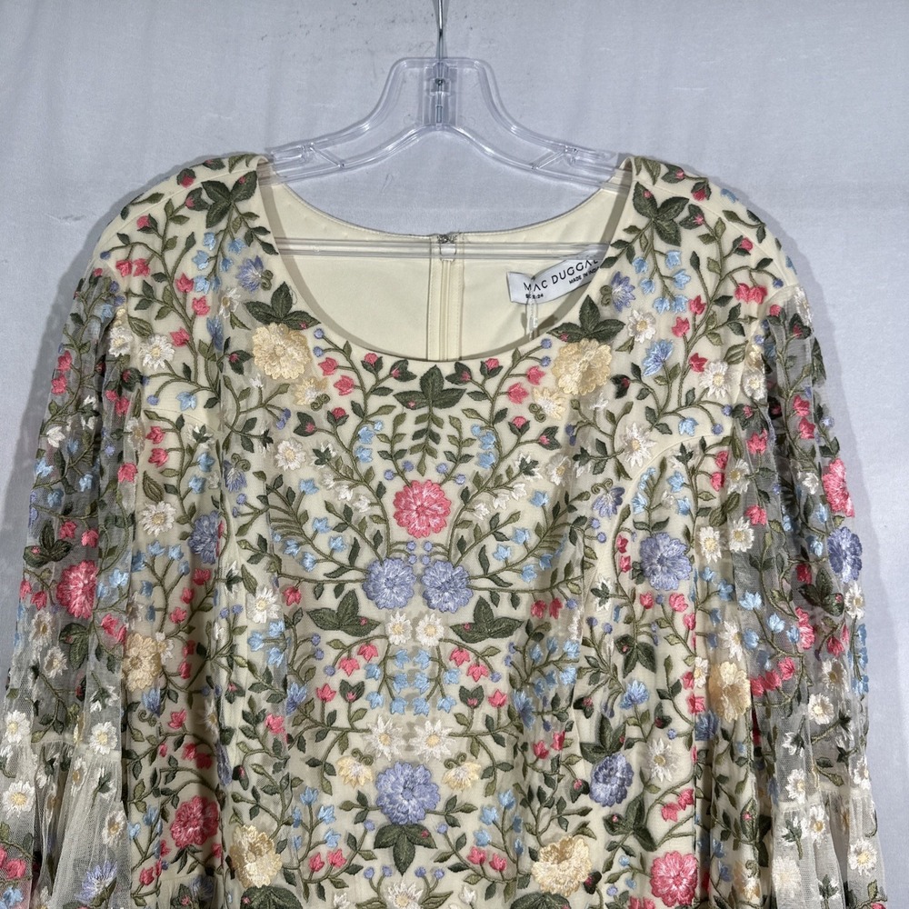 NWT Mac Duggal [ 24 ] 35161 Floral Embroidered Blouson Sleeve‎ Gown Ivory #S1967 - Picture 9 of 16